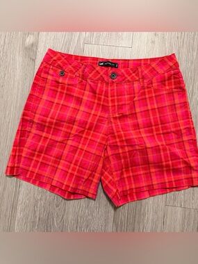 Lee Women's Red and Pink Plaid Bermuda Shorts